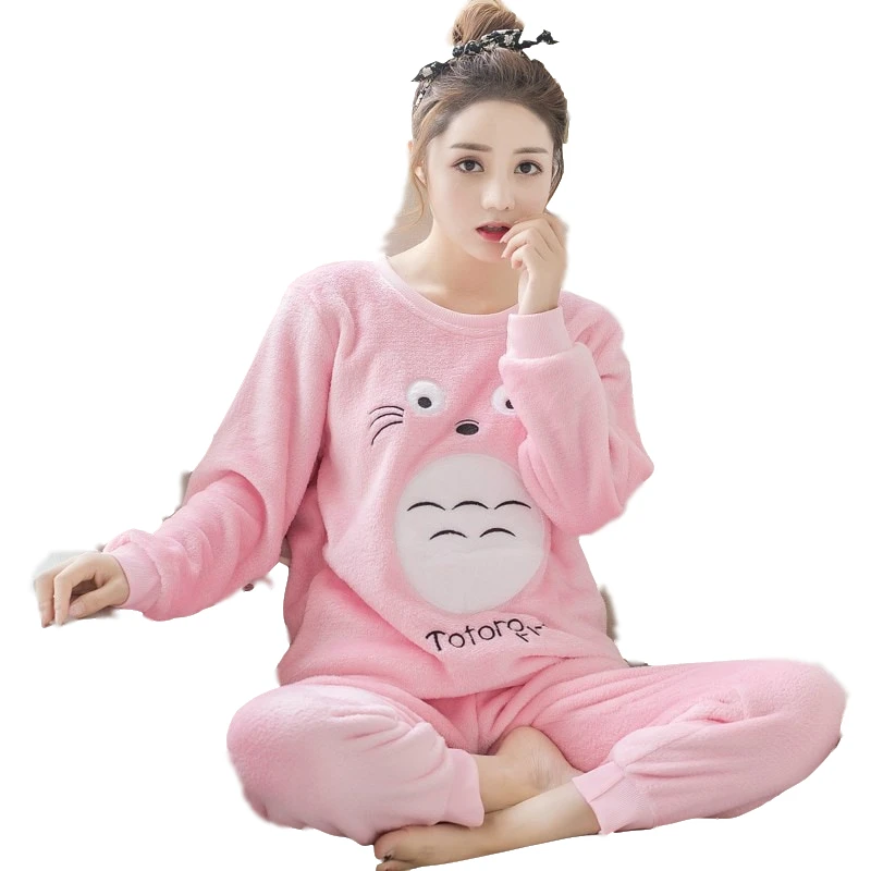 Pajamas Sets for Women 2019 Winter Fashion NightWear Leisure Home Cloth woman long Sleeve Flannel warm pyjama Girl Sleepwear Set | Женская