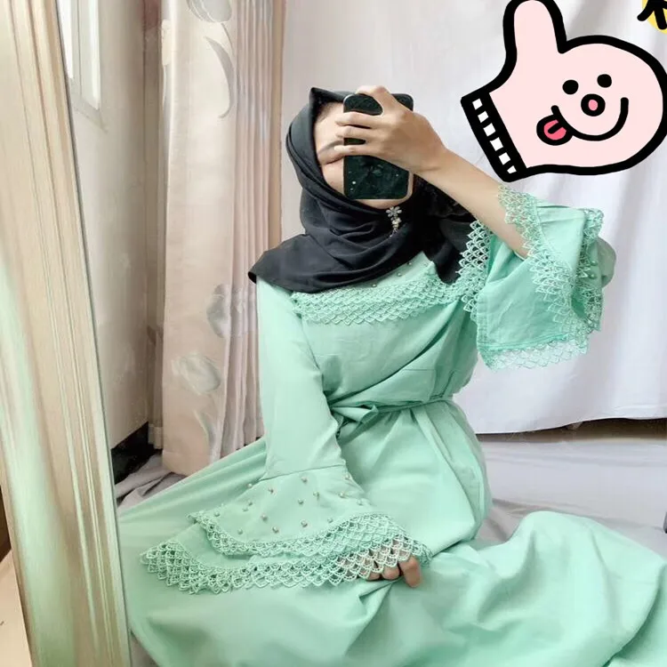 Длинное платье кимоно Musulmane кружевная Абая с бусинами рукавами