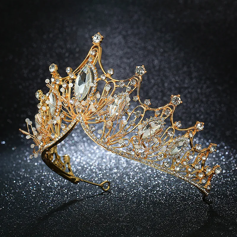 KMVEXO New Big Baroque Handmade Crystal Princess Crowns for Queen Rhinestone Tiaras Diadem Wedding Bridal Hair Accessories