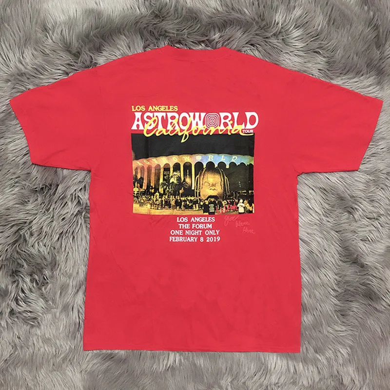 4 Футболка с изображением Трэвиса Скотта ASTROWORLD LA Forum Los Angeles Tour с коротким рукавом 1:1 Высокое качество Мужская и женская футболка в стиле хип-хоп ASTROWORLD - Цвет: 4