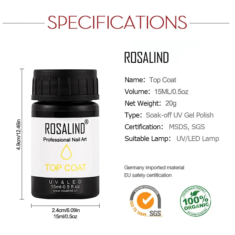

ROSALIND New Top Base Coat Nail Gel Polish Primer For Nails Design Base Top Coat Soak Off Salon UV Nail Art Nails Gel Lacquer