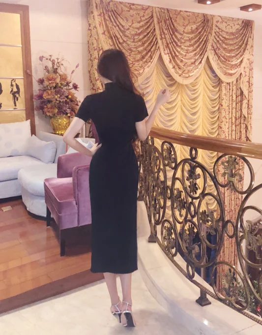 Mr. nut порт ветер ретро тонкий китайский cheongsam Длинное Элегантное повседневное с
