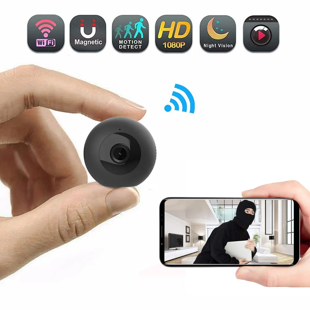 black Wifi мини камера 1080P Беспроводная невидимая ночная версия мини видеокамера микро камера домашняя камера безопасности Поддержка дистанционного управления - Цвет: black