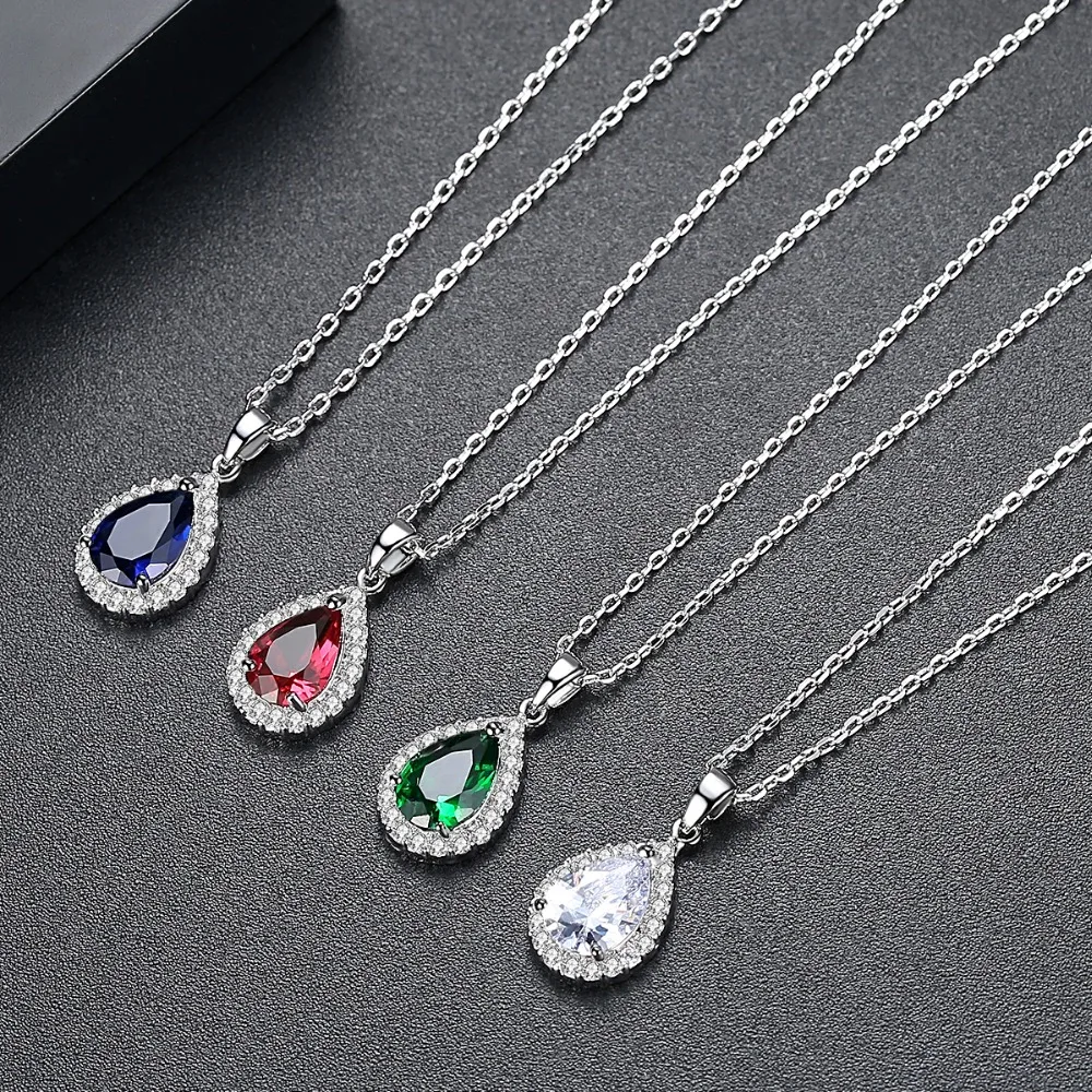 Luoteemi классический европейский Стиль ААА циркония Water Drop Neckalce CZ камень кулон высокое качество Цепочки и ожерелья украшения для свадьбы