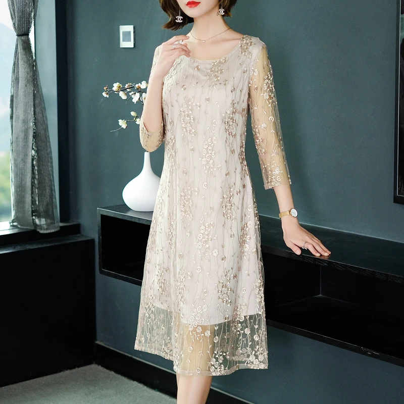 Розовый органза кружевное платье с вышивкой Для женщин летнее размера плюс