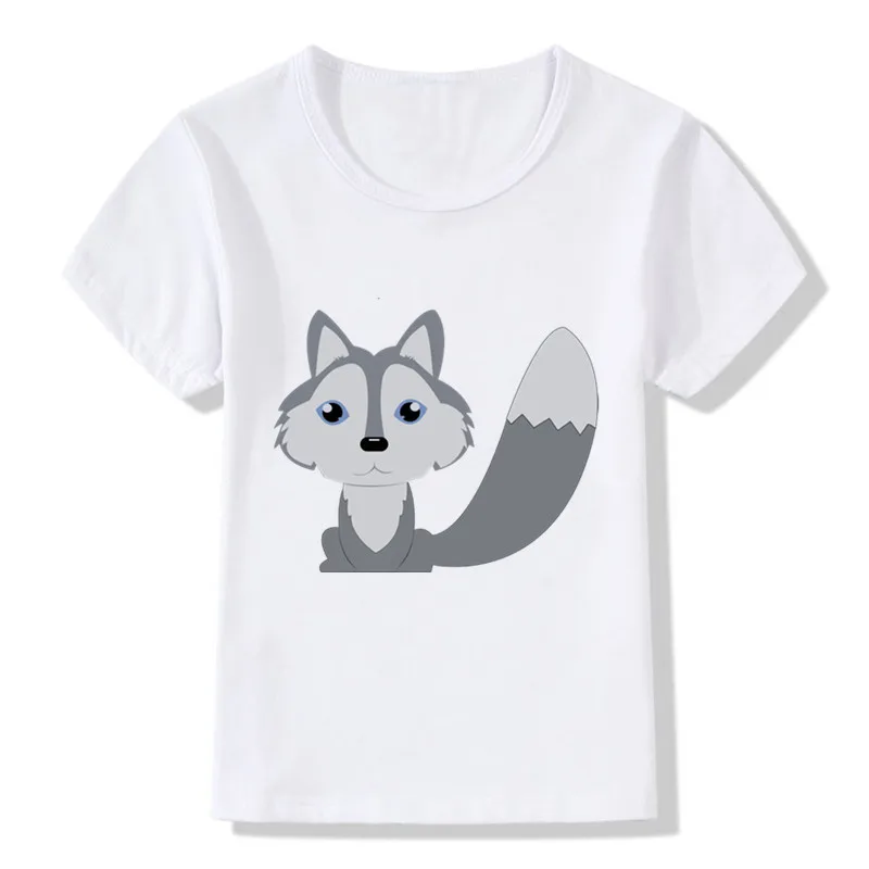 Детская забавная футболка с акварельным принтом волка летние топы для мальчиков