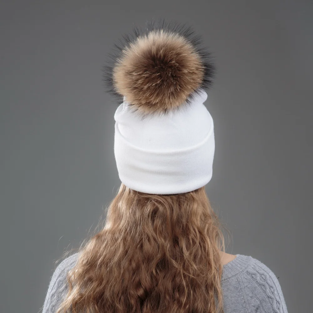 

women fashion pompom winter hats new large mink fox fur ball poms beanie hats with bling crystal pattern high quality winter hat