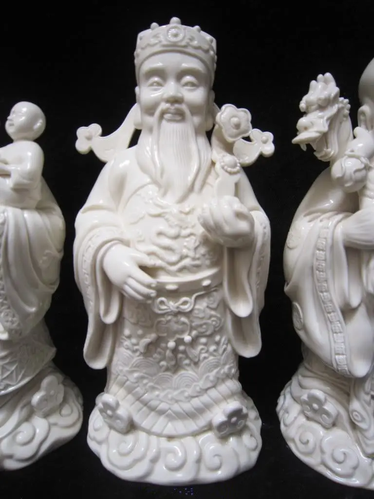 

Chinese Dehua Porcelain Dragon Kid Ruyi Fu Lu Shou 3 Mammon immortal God Set
