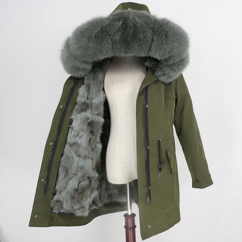 green light green Женское пальто со съемным мехом OFTBUY, бежевая непромокаемая длинная парка с натуральным лисьим мехом, верхняя одежда, зима - Цвет: green light green
