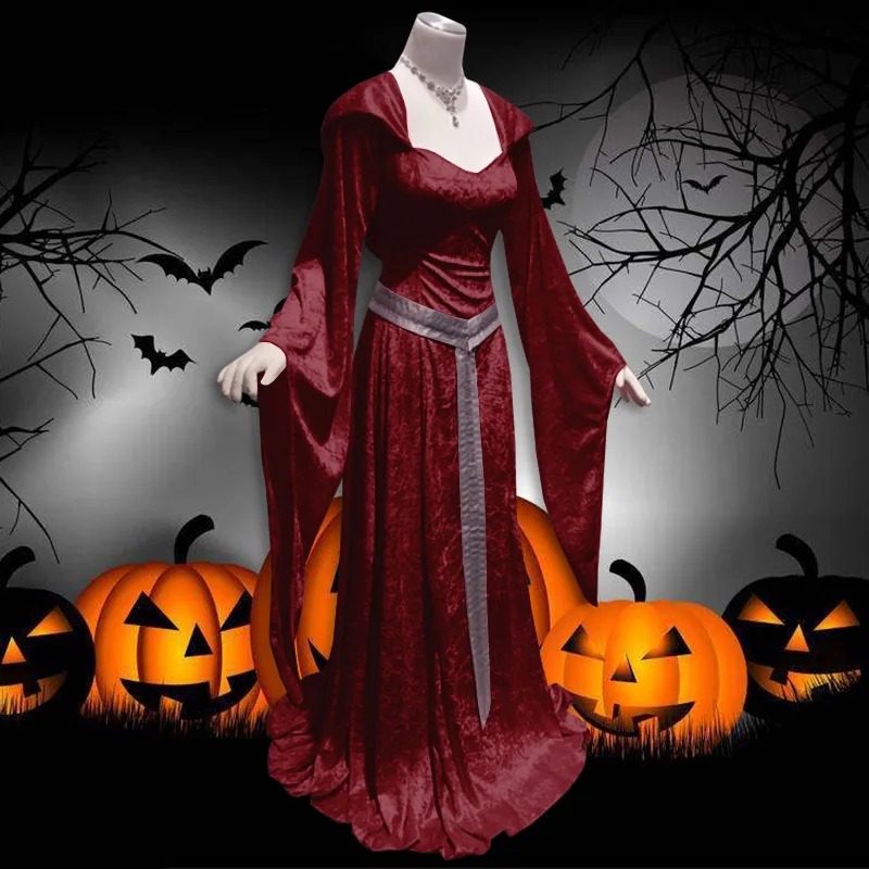 Женское платье до пола без пояса готическое в винтажном стиле|Страшные костюмы| |