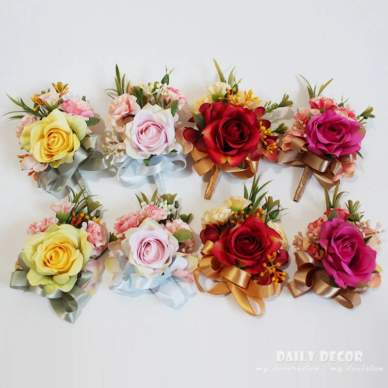 

10pcs wholesale Forest Style Artificial flower bridal / Bridesmaid hand / wrist flowers wedding bride / groom corsage / brooch