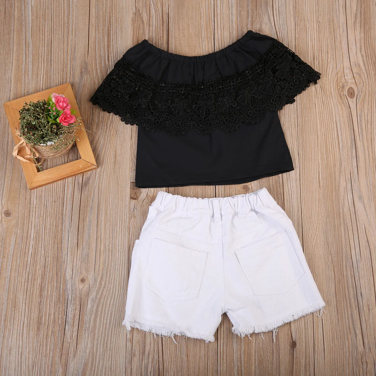 2018 детские топы с открытыми плечами для маленьких девочек и короткие штаны