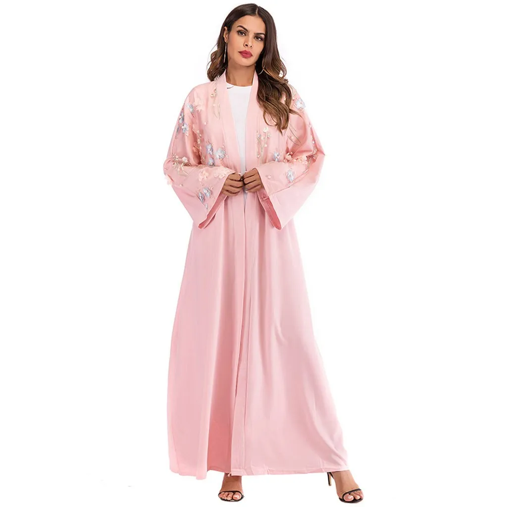 Мусульманское платье с цветочной вышивкой Abaya длинное кардиган объемным