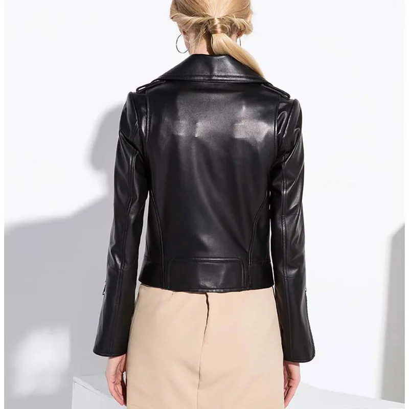Женская кожаная куртка из натуральной кожи короткая Осенняя мотоциклетная
