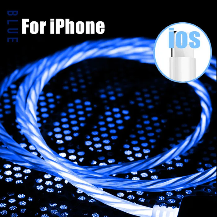 Blue for iPhone Светодиодный кабель для быстрой зарядки 3А для iphone X XS 7 8 6S Plus type C и все микро-usb для устройств на аndroid кабель для samsung Xiaomi huawei - Цвет: Blue for iPhone
