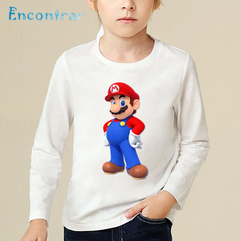 Children Dabbing Super Mario Cartoon Print Funny T shirt Kids Long Sleeve T-shirt Baby Boys/Girls Cute Clothes LKP5141 | Мать и ребенок