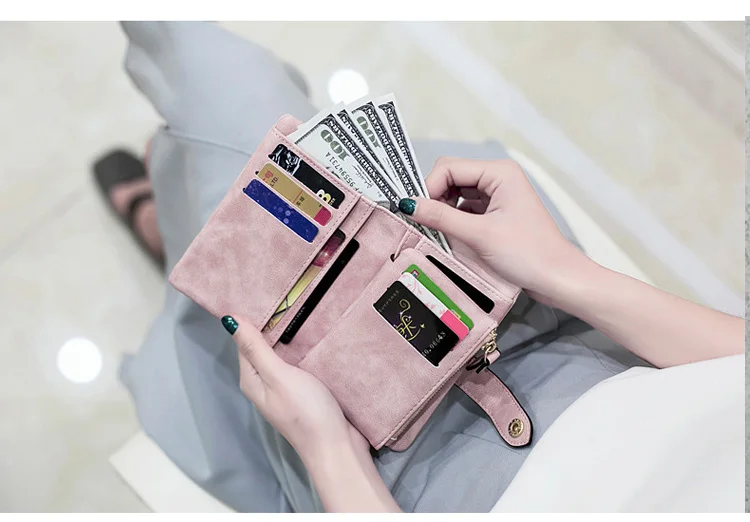 Женский кожаный бумажник, матовый кошелек, короткий, Cartera Mujer, милый, три раза, много карт, женский кошелек