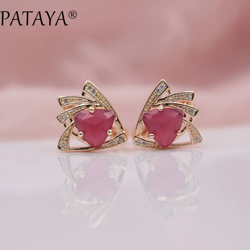 PATAYA, новые синие треугольные серьги 585, розовое золото, разноцветный кубический циркон, висячие серьги, женские свадебные украшения, 9 цветов - Окраска металла: rose red