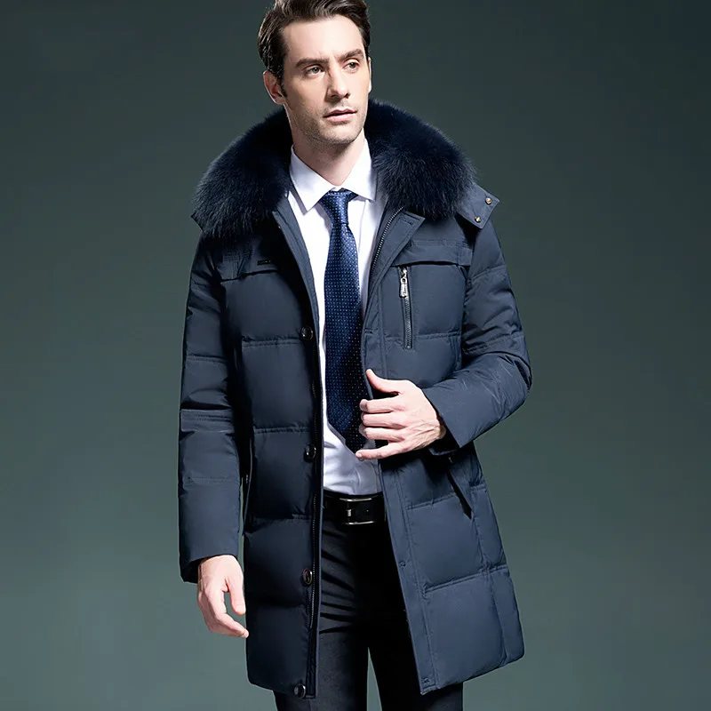 Dark blue AYUNSUE мужской пуховик Зимнее длинное пальто для мужчин с лисьим меховым воротником толстые пуховики парка Doudoune Hiver Homme KJ1026 - Цвет: Dark blue