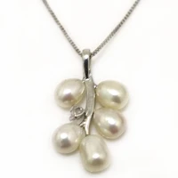18 inches grape style 6 7mm white rice pearl 925 sterling silver pendent necklace with zirconia