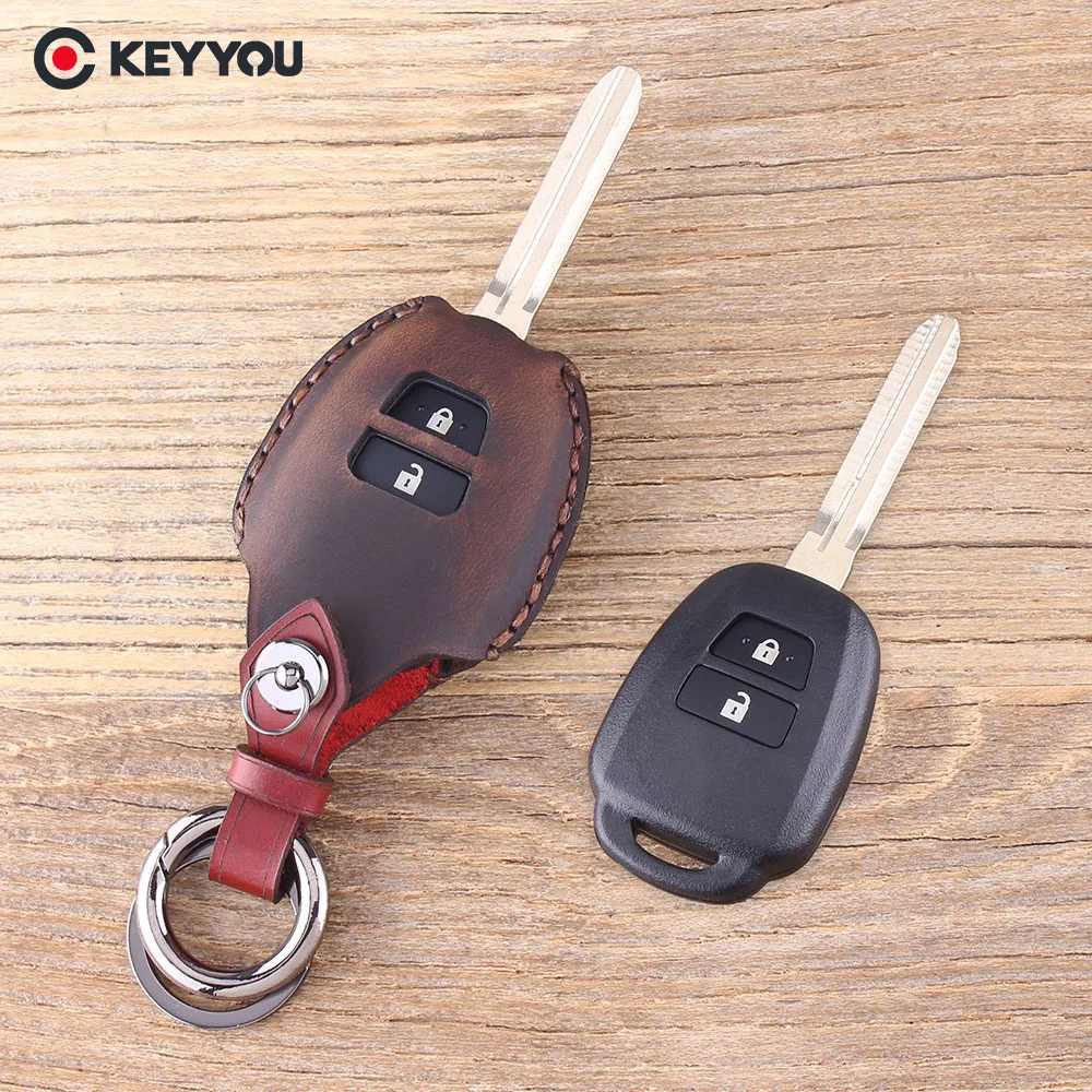 Кожаный брелок KEYYOU для Toyota Corolla Camry Reiz новинка Vios RAV4 корона чехол ключа 2 кнопки