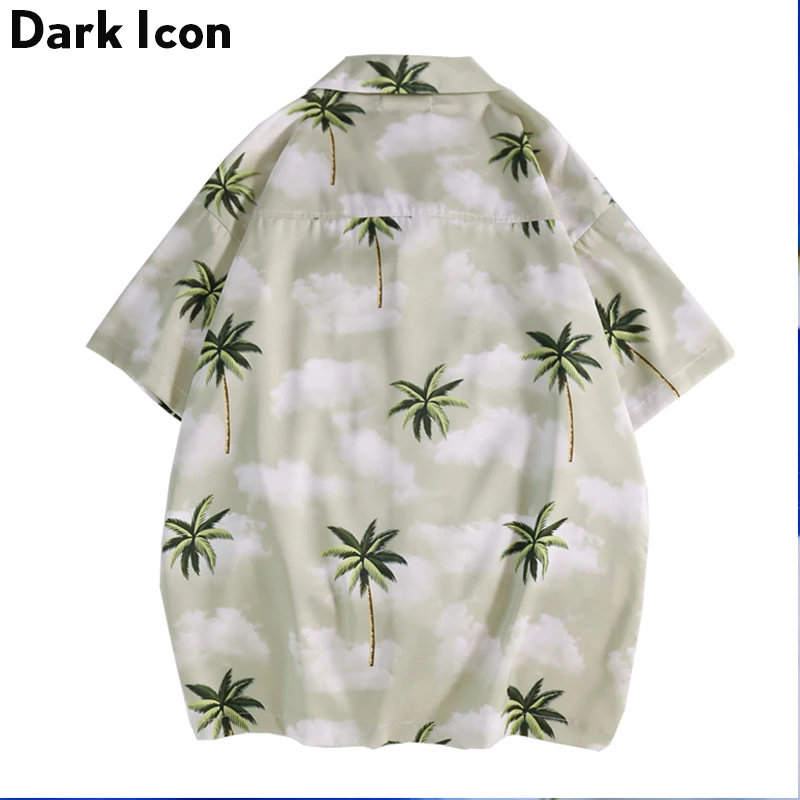 Темный значок кокосовой пальмы гавайская рубашка мужская с отложным воротником
