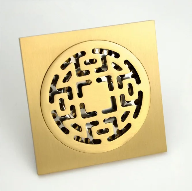 

Fashion 10*10cm Golden Bathroom Square Shower Floor Drain / Deodorant Type /grate drains shower hair trap Strainer 6 STYLE
