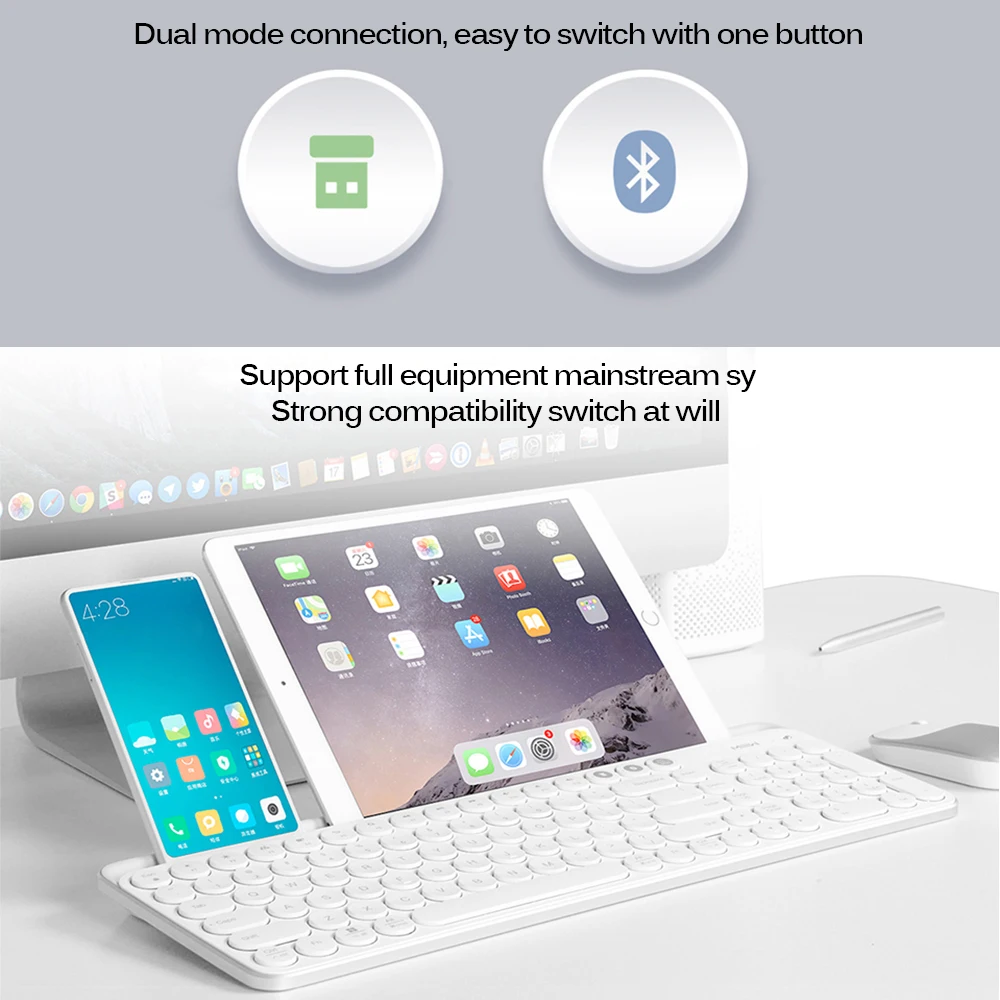 Xiaomi Mijia Bluetooth Двухрежимная Клавиатура 2 4 ГГц беспроводное подключение 10 м в