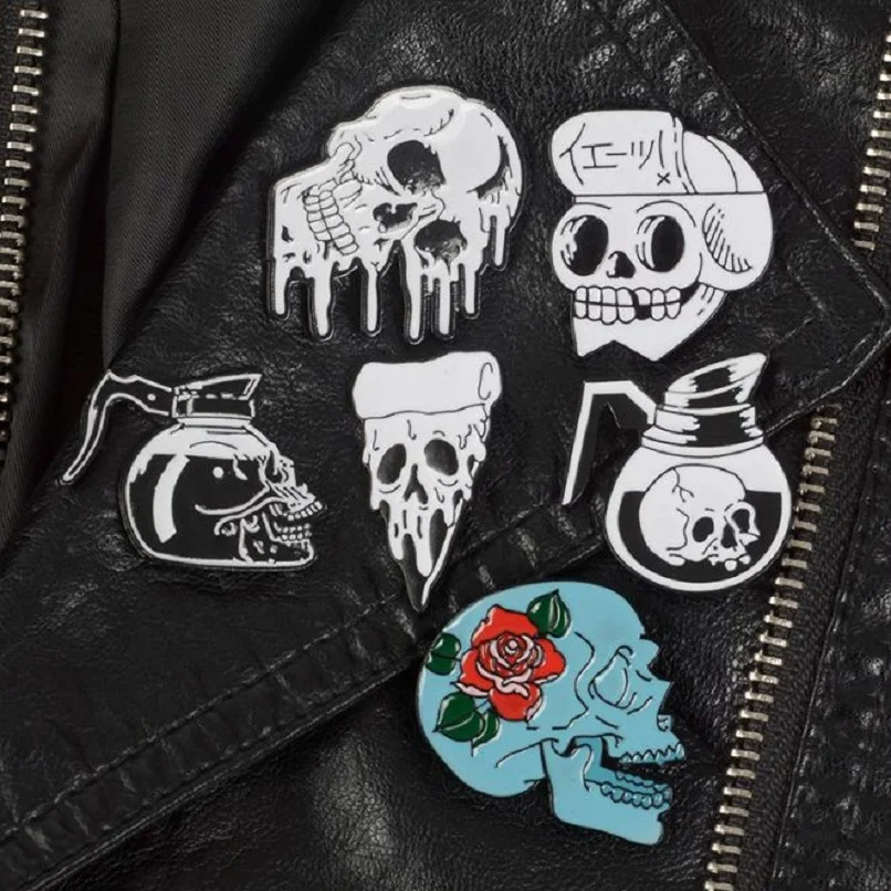 Exquisite fashion new teapot skull cowboy badge Terrorist pizza rose flower brooch gift men's ladies universal | Украшения и