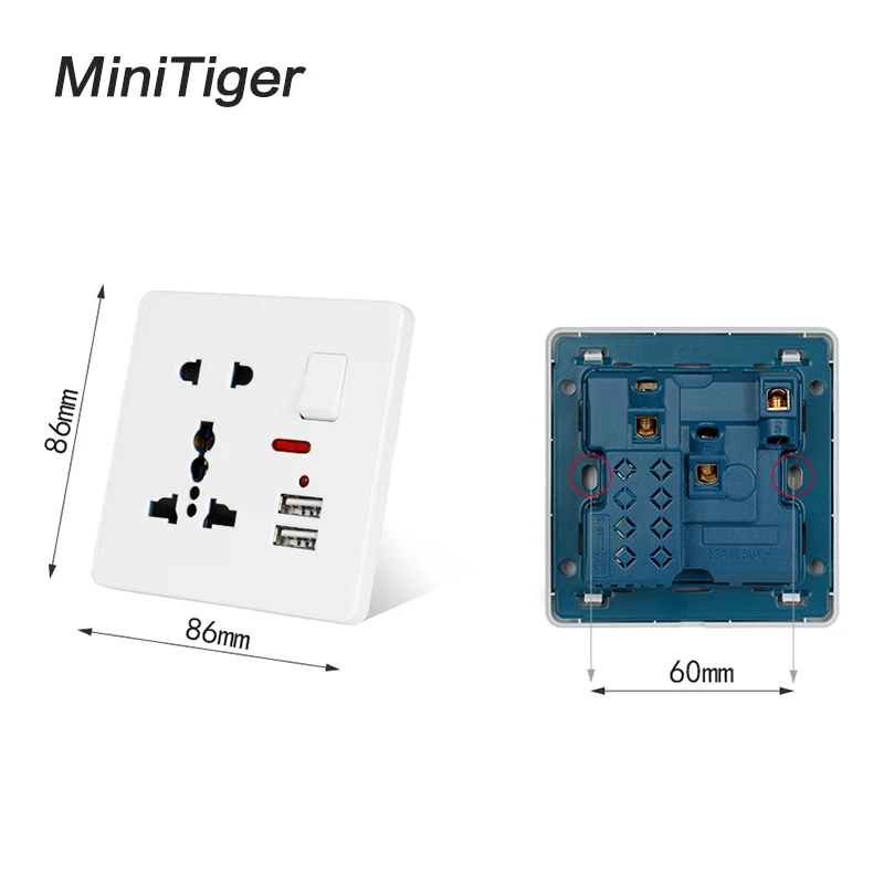 Настенная розетка Minitiger золотого цвета 13 а универсальная переключаемая с 5