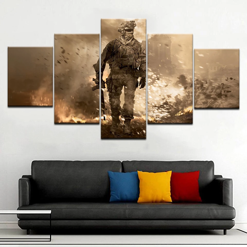 5 шт. искусство HD холст рамка поле боя солдат печать для Гостиной Холст Живопись