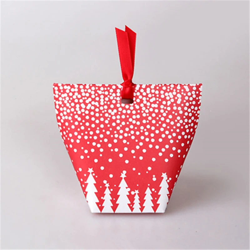 

(25 pieces/lot) Merry Christmas Christmas Tree Candy Box Snow Forest Red Green Paper Gift Bag Candy Container For Kids B067