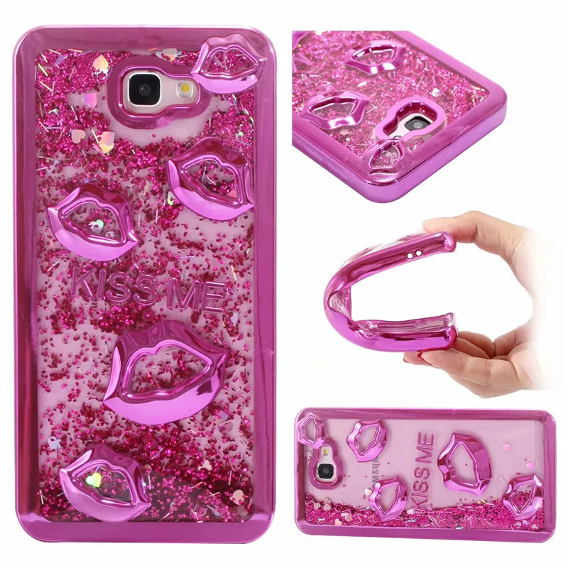 Missbuy Makeup Sexy Lipstick Lips Girls Silicone Case for Samsung Galaxy J2 J5 J7 Prime G530 On 5 On7 Bling Glitter Liquid Cover |