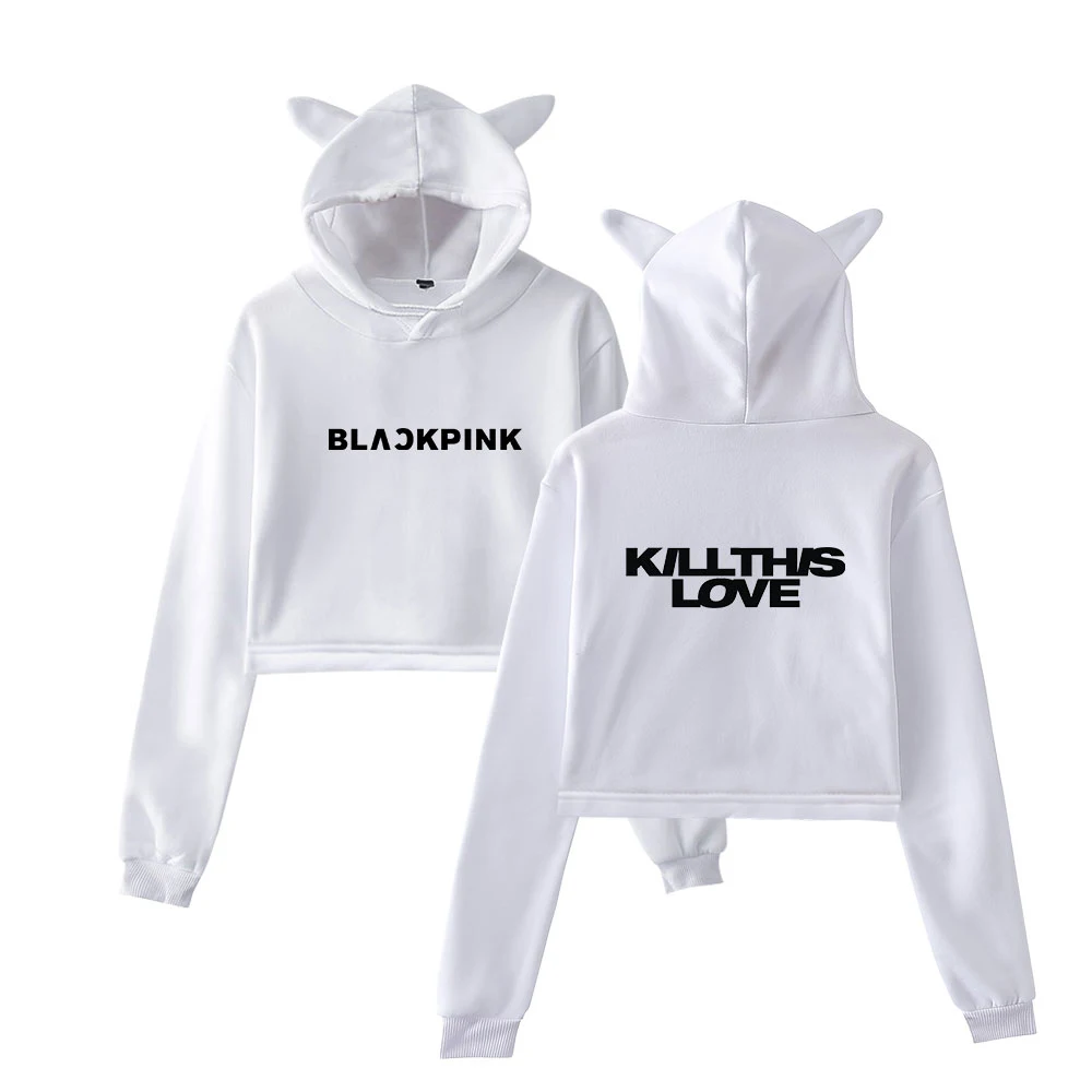 Черный розовый альбом KILL THIS LOVE Basic Street Повседневные толстовки с кошачьими ушками Толстовка для женщин крутой пупок Толстовки размер