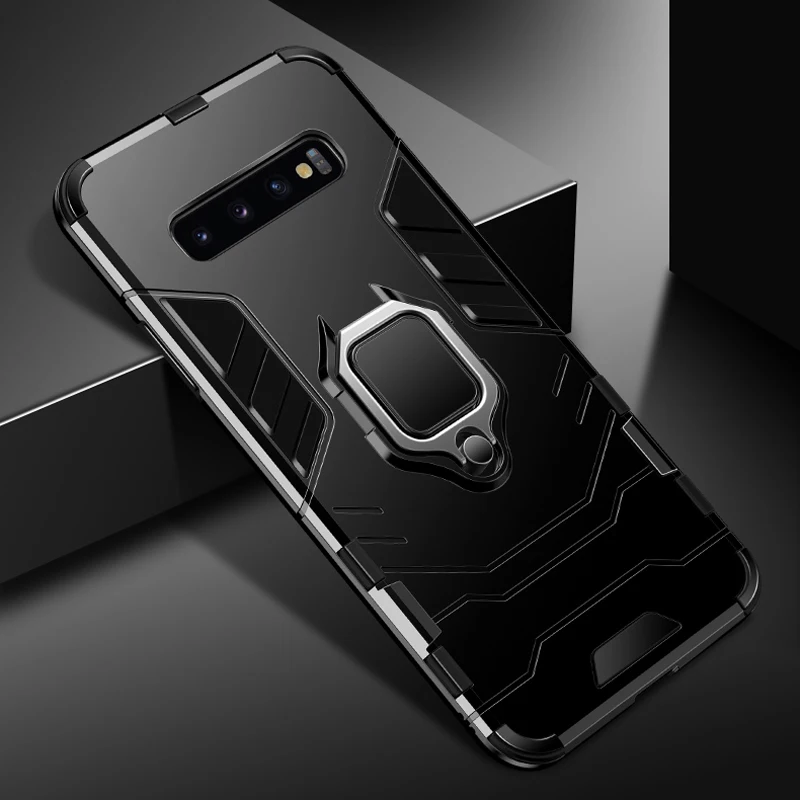 Черный ITEUU Антидетонационная подставка держатель Броня чехол для samsung S10 S10 Plus S10E Чехлы Противоударный задняя крышка S10 S10PLUS S10E - Цвет: Черный
