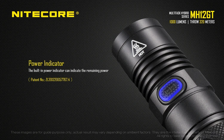 NITECORE MH12GT USB Перезаряжаемые фонарик CREE XP-L HI V3 луч бросать 320 метр портативный уличный фонарик+ 18650 3400 мАч батарея