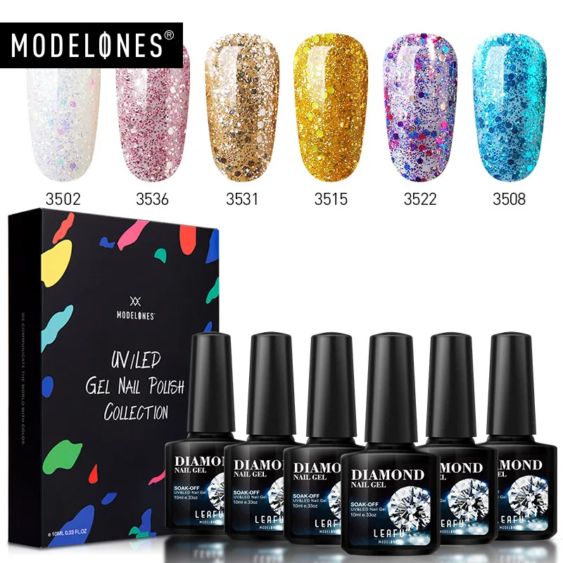 Modelones 6 шт./партия супер блестящий светодиодный Гель-лак впитывающийся лак для
