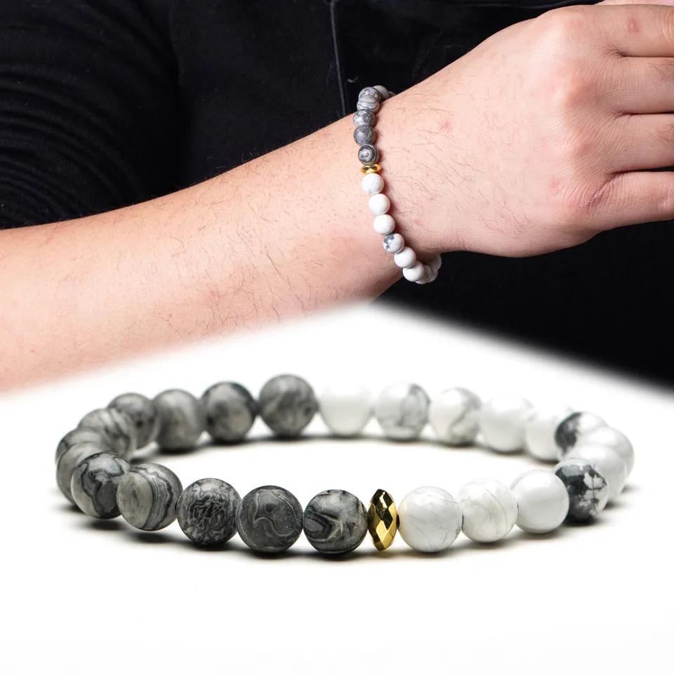 New Unique Charms Natural stone 8-10mm Hematite Black bead Starry sky &amp earth Men's Bracelet for Couple Best friend 2019 | Украшения