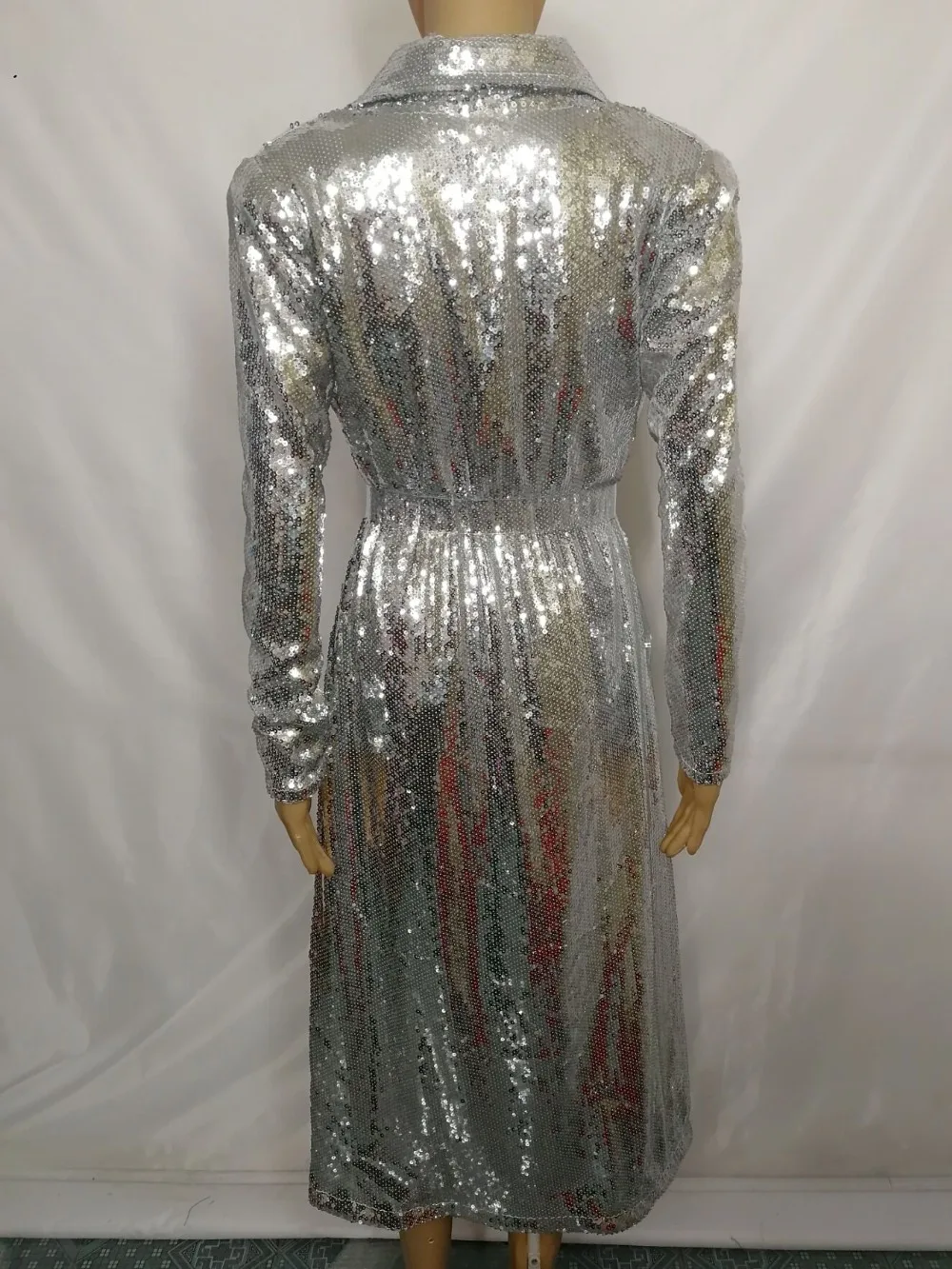 Серебряное длинное пальто с блестками плащ модная сценическая одежда для