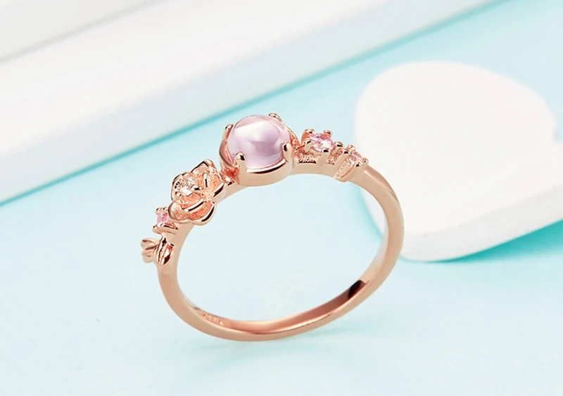 LlouLeur, серебро 925 пробы, натуральный розовый кварц, кольца, красота и чудовище, колокольчик, принцесса, розовый кристалл, цветы, кольца для женщин, подарок