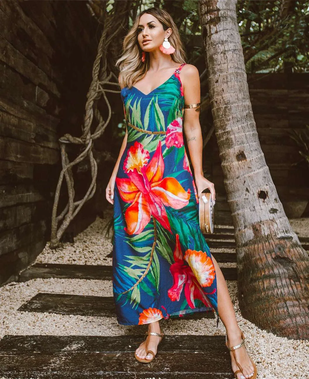 Длинное богемное Макси женское платье с принтом и v образным вырезом винтажное