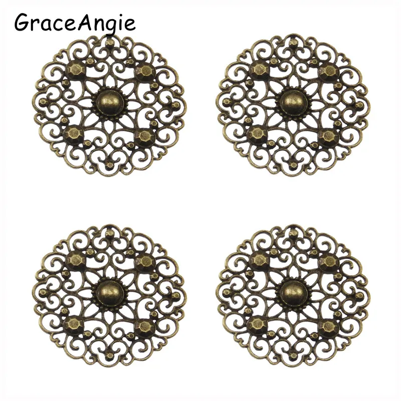 (6Pieces) Vintage Style Bronze Look Jewelry Round Hollow Flowers Charms Pendants 49*49mm Art Dec Hanger Bracelet Connector 02411 | Украшения
