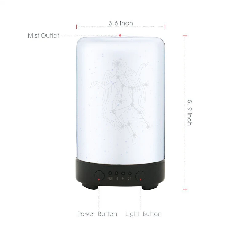 100 ml 3D Constellation Glass Ultrasonic Air Humidifier with LED Night Aroma Lamp Aromatherapy Essential Oil Diffuser for Home | Бытовая