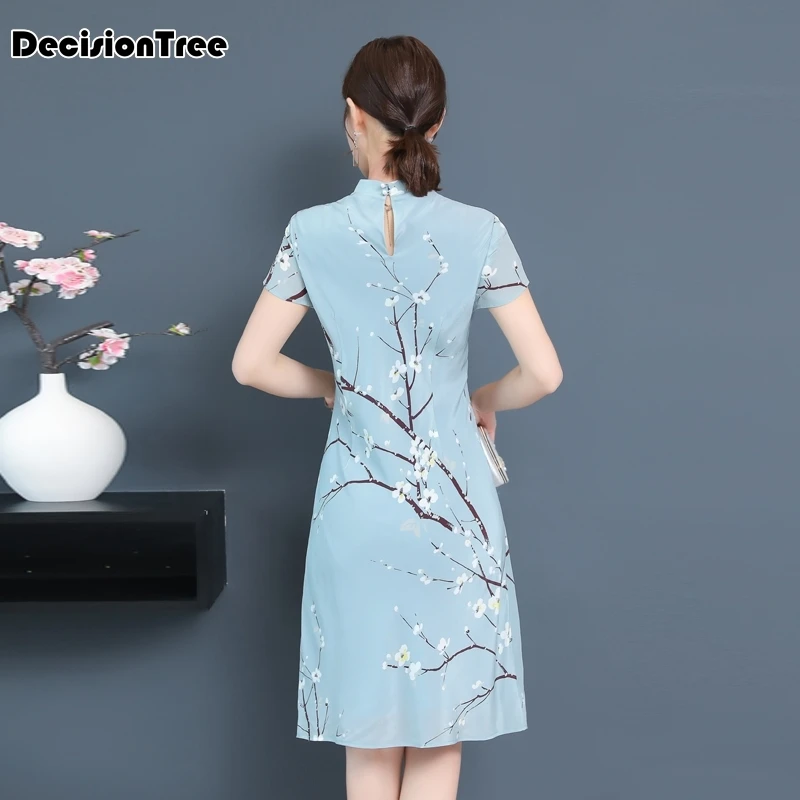 Ретро vestido chines qipao женское традиционное китайское платье с коротким рукавом и воротником-стойкой vestidos cheongsam