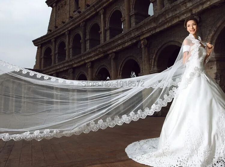 Новая Элегантная свадебная вуаль 5 м с аппликацией по краям белый/слоновая кость