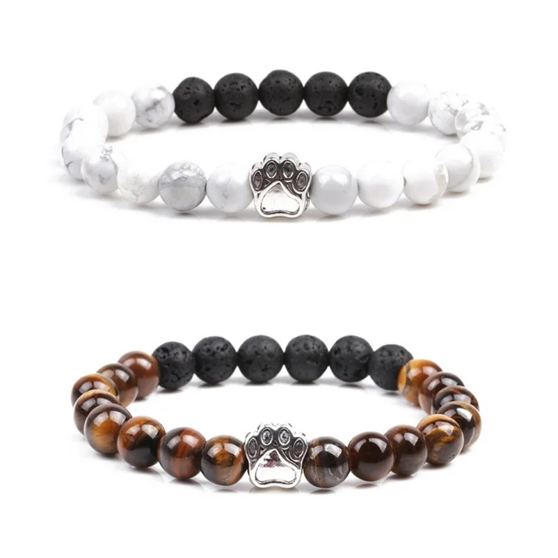 Браслет с изображением собачьей лапы 8 мм Howlite &amp Tiger's Eye Stone черный браслет из
