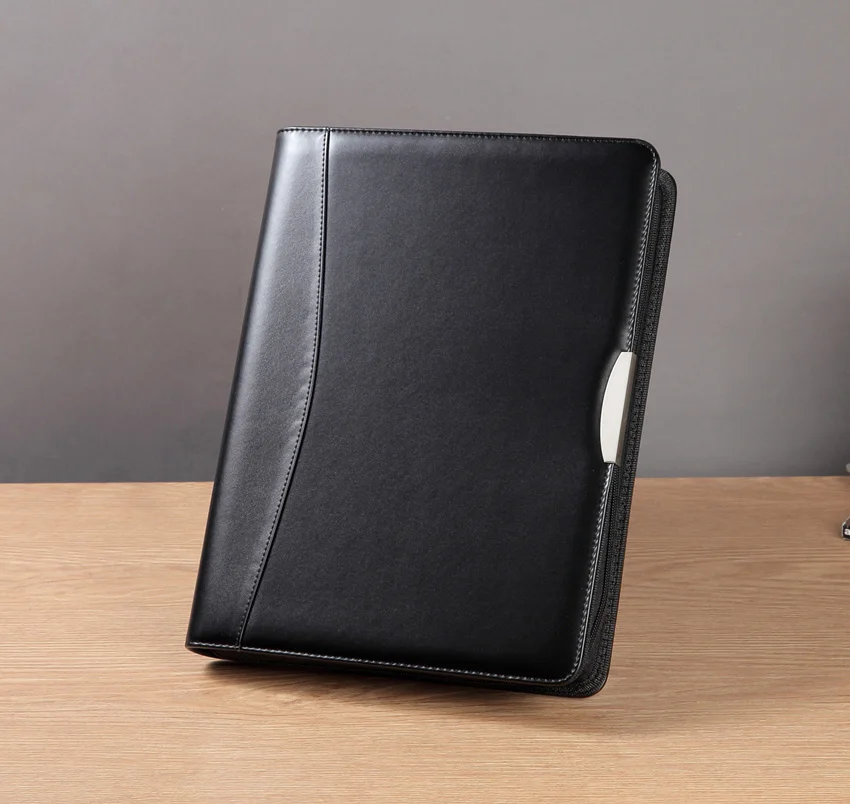 A4 кожаная папка для файлов портфель на молнии портфель A4 padfolio бизнес сумка менеджера кольцо связывающее с металлическим декоративным листом 448A