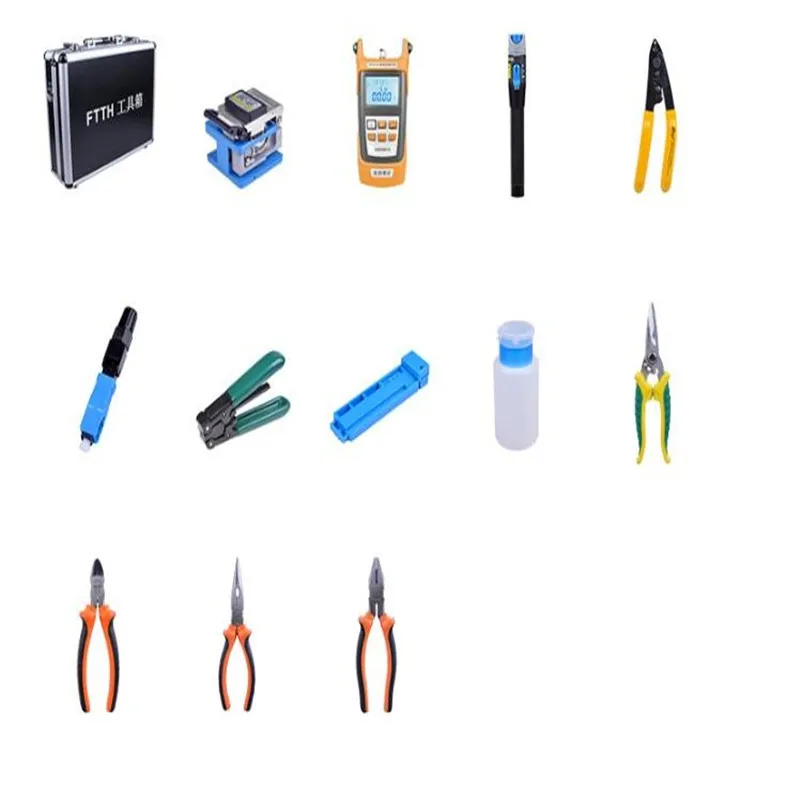 

Fiber Optic Cold Tool Kit, Leather Cable Cold Connect Toolbox, Optical Power Meter, Visual Fault Locator, fiber cleaver
