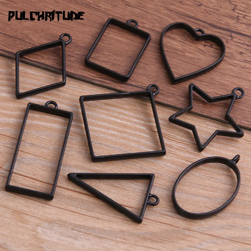 

8pcs/lot 8 Styles Black Color Alloy Jewelry Accessories Geometry Charm Hollow Glue Blank Pendant Tray Bezel 11A