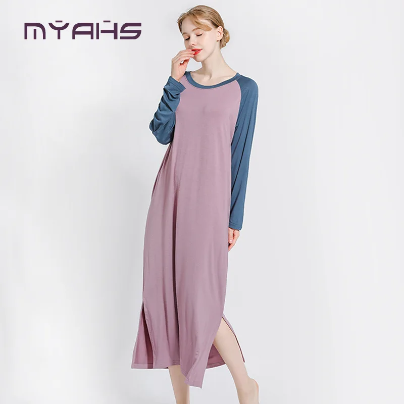 Летнее Новое модальное платье с мозаикой свободная тонкая пижама длинными